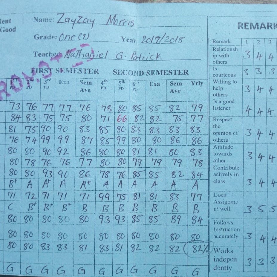 Zayzay Report Card